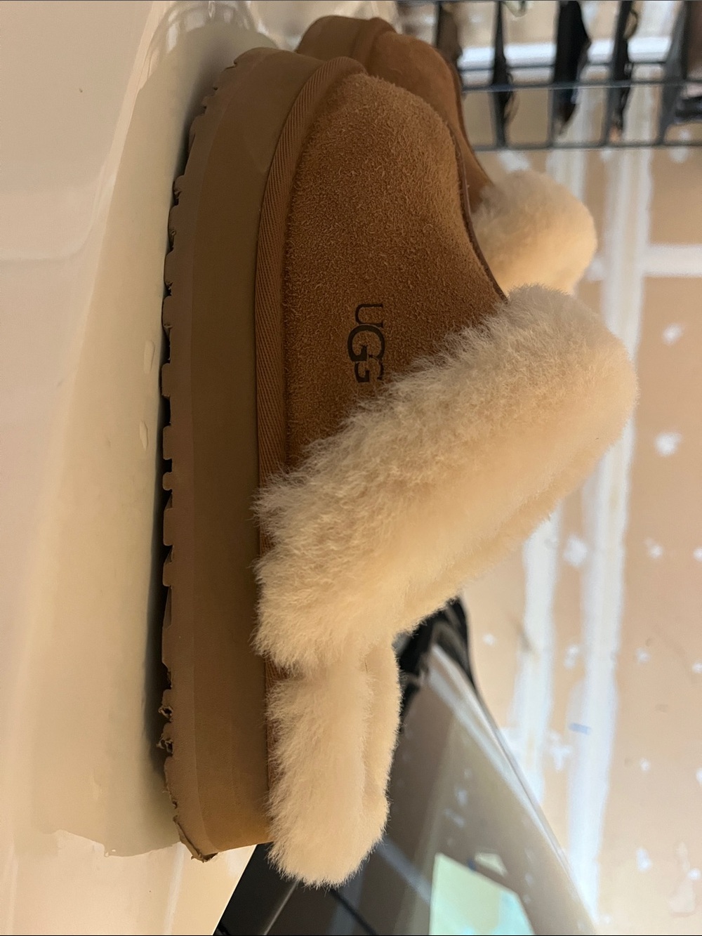 UGG Women's Chestnut Suede Shearling Clog with Cream Fur Trim